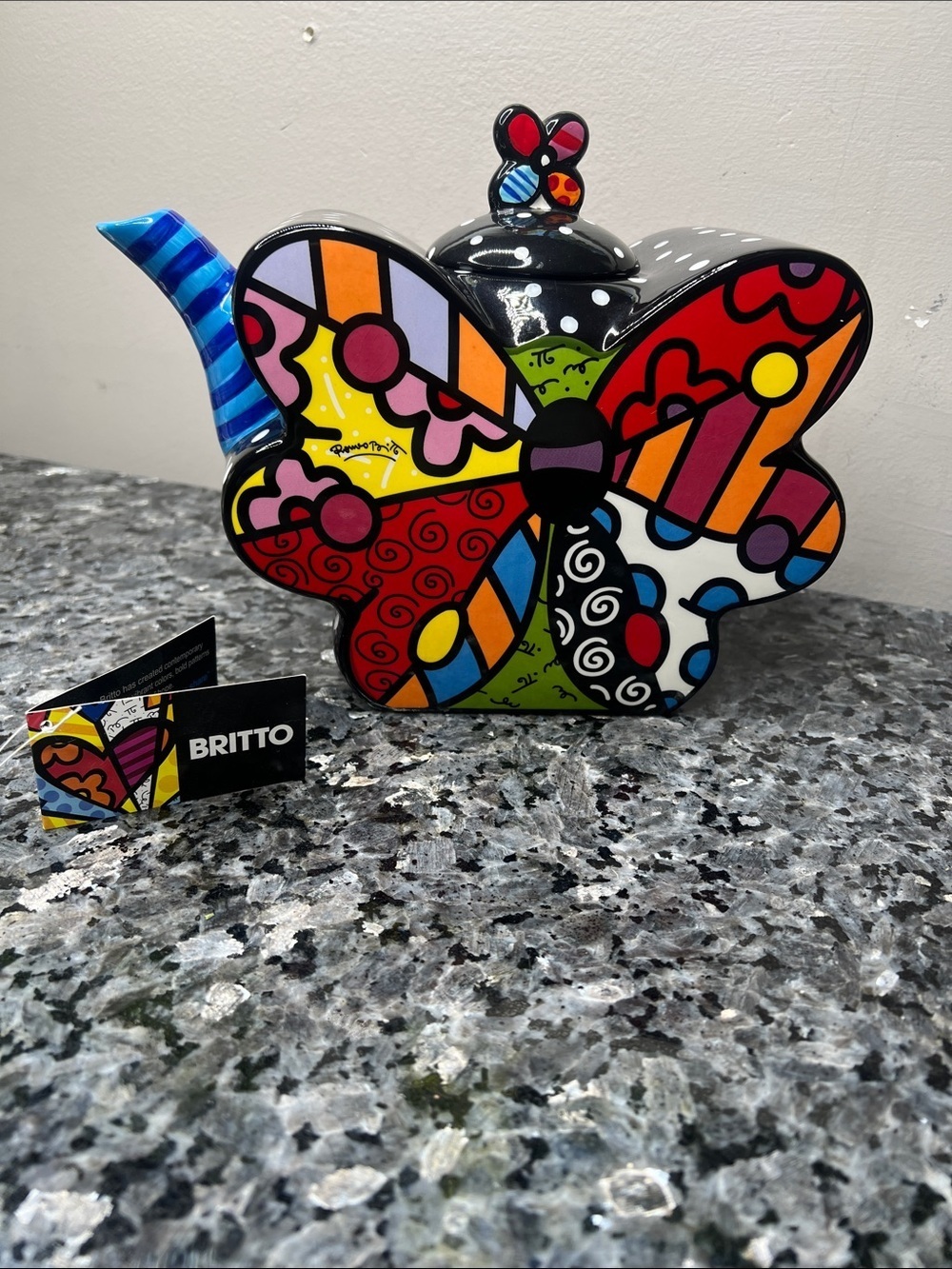 Romero Britto 2009 Butterfly Teapot Ceramic (missing handle)